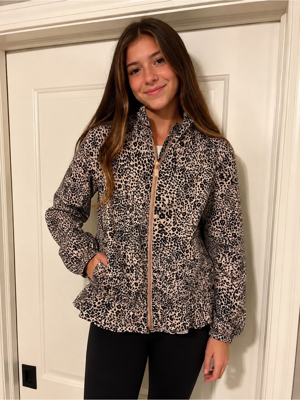 BCBGirls Black and Cream Leopard Print Puffer Jacket